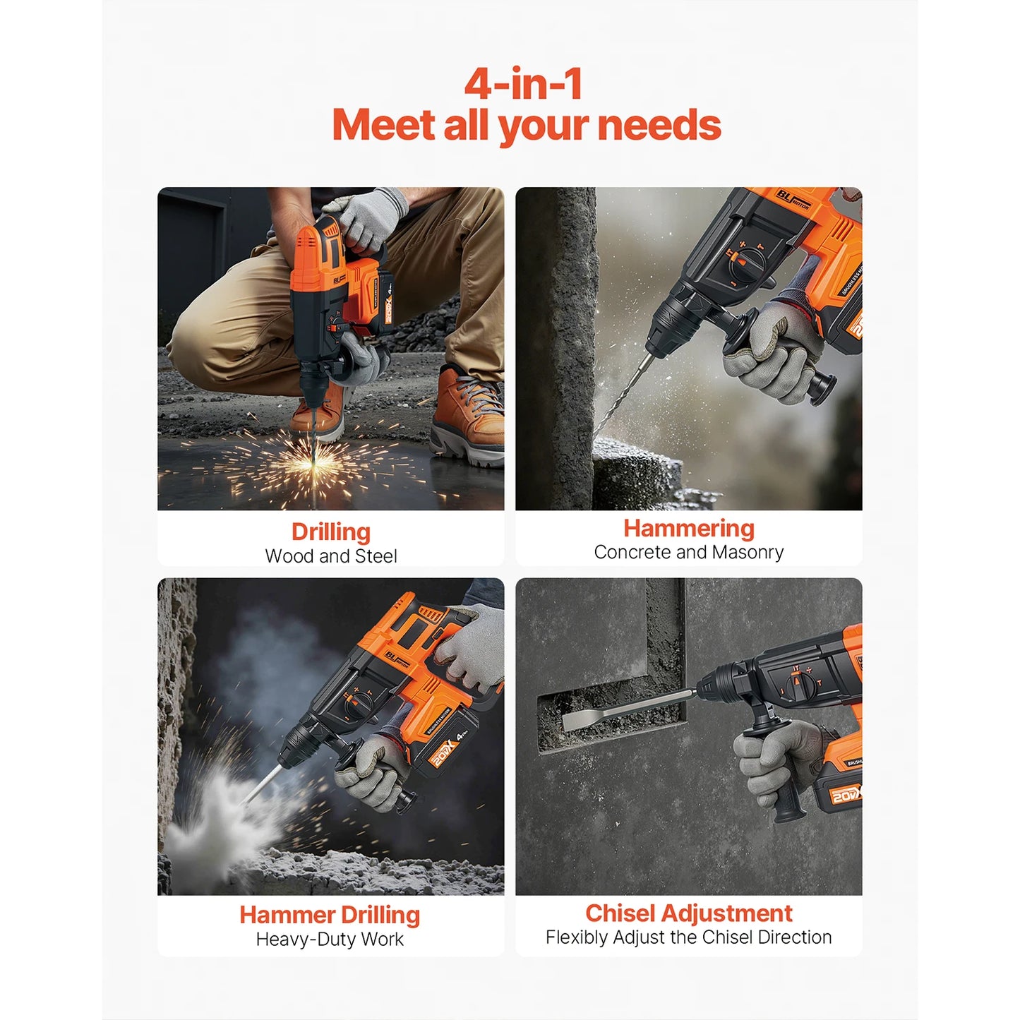 SucceBuy 20V Cordless Rotary Hammer Drill SDS Plus Kit