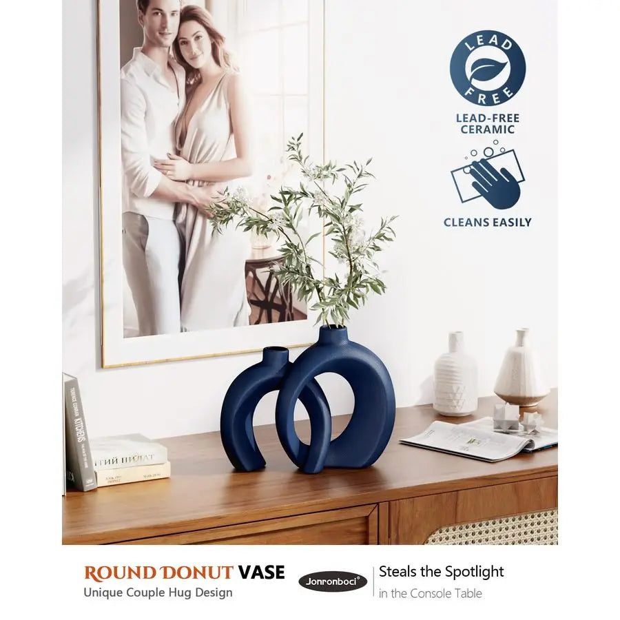 Donut Vase Set Of Two Ceramic Decorative Vases For Home