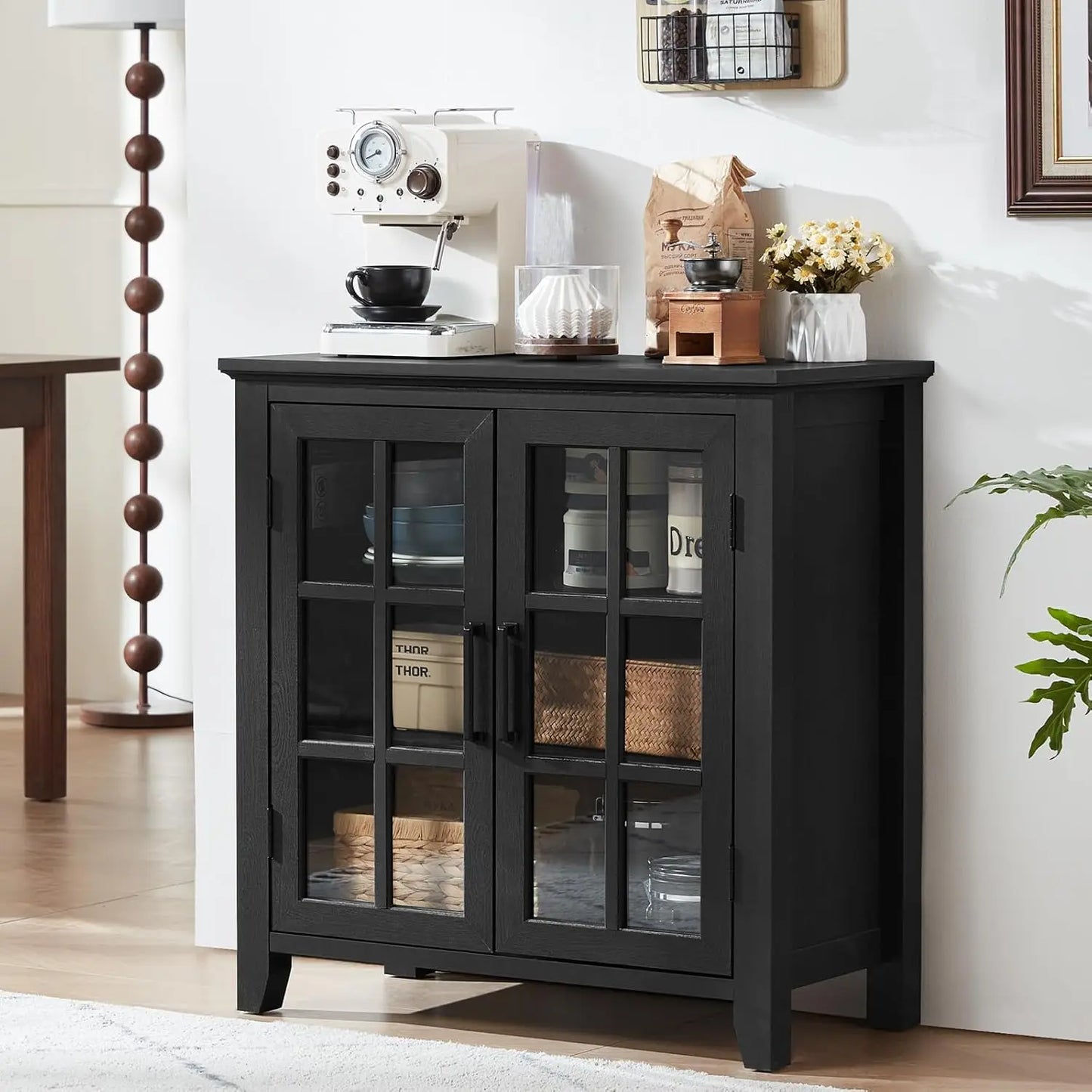 MOYU Farmhouse Kitchen Sideboard Buffet Cabinet With Glass Doors