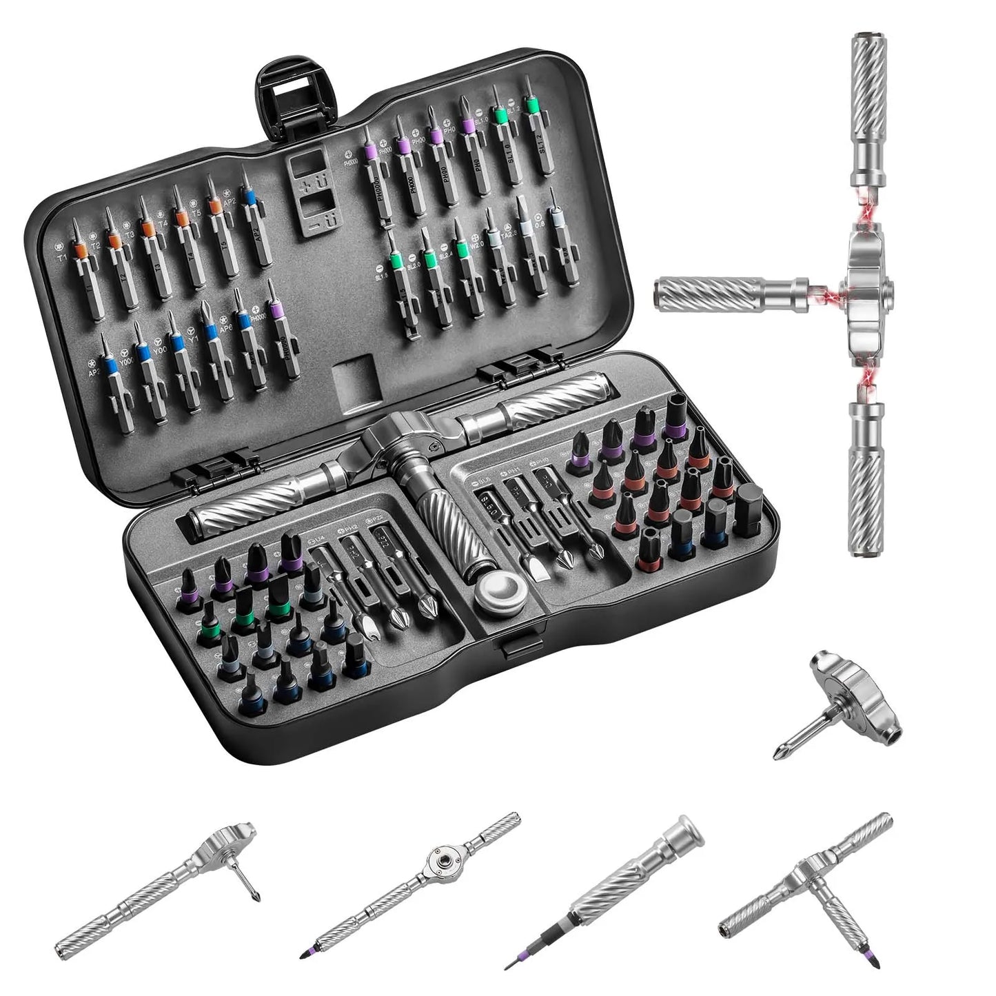 VMAN 66-in-1 Multifunction Ratchet Screwdriver Set With Magnetic Bits For PC And Desk Repair