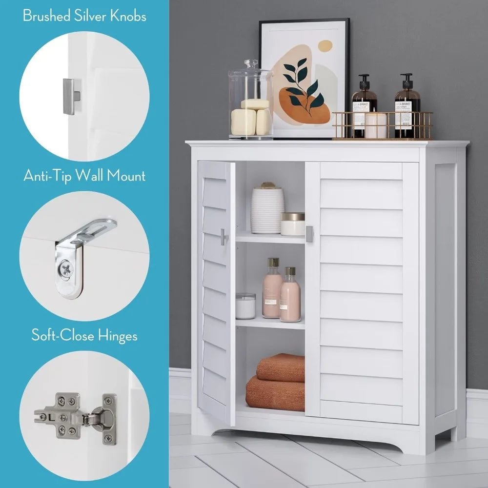 Modern Bathroom Storage Cabinet With Shutter Doors And Adjustable Shelves
