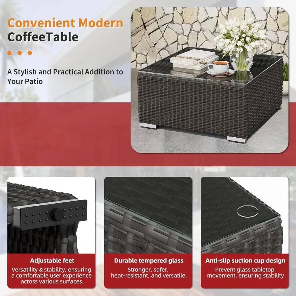 Outdoor Patio Furniture Sofa Set With Glass Top Table Cushions