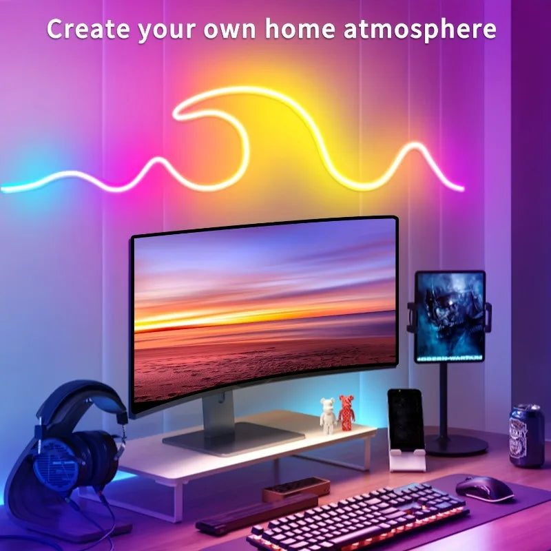 RGB Neon LED Rope Lights For Bedroom Flexible Changing LED Strip With Remote And App Control