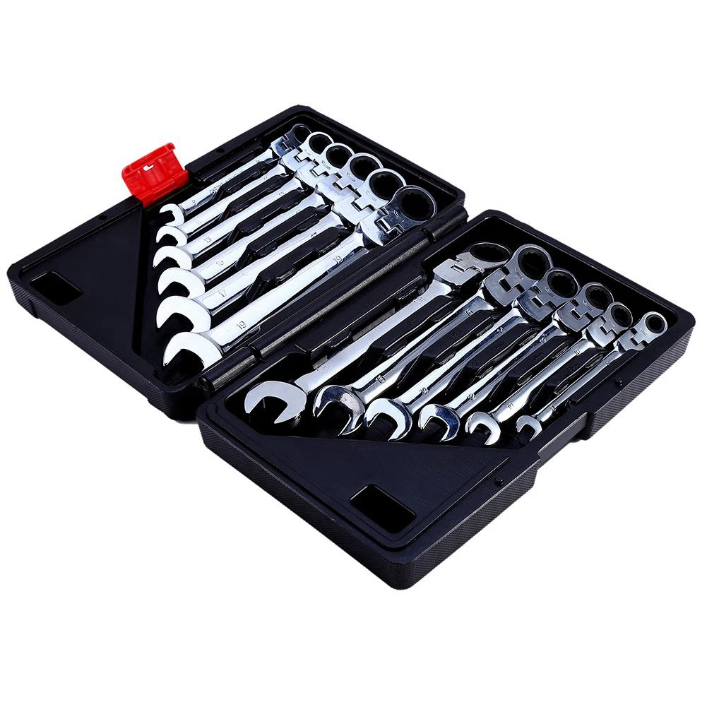 12 Piece Flexible Ratchet Wrench Set With Spanners