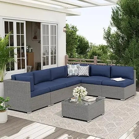 Outdoor Patio Furniture Sofa Set With Glass Top Table Cushions